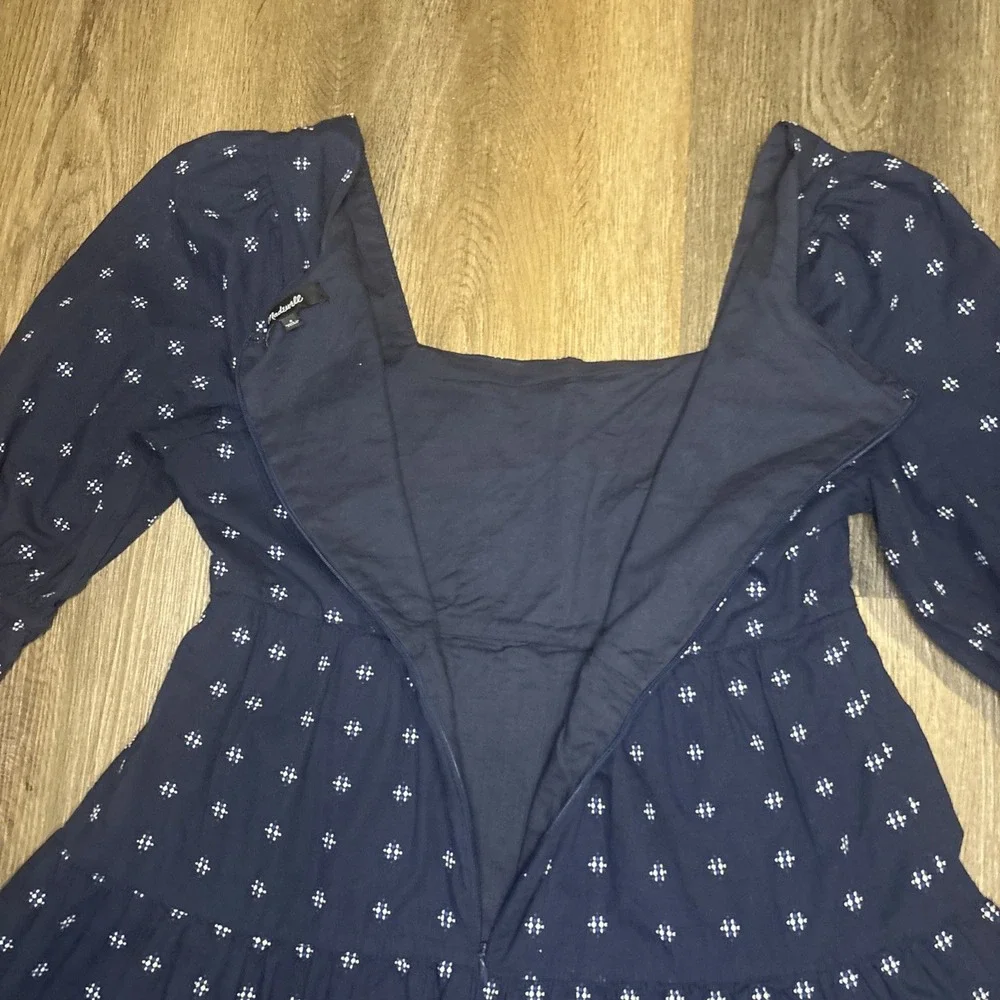 Madewell Navy Tiered Mini Dress with Microprint